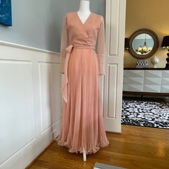 Vintage Miss Elliette 60's 70's Chiffon Micro Pleat Long Maxi Cocktail Dress XS - Picture 10 of 10